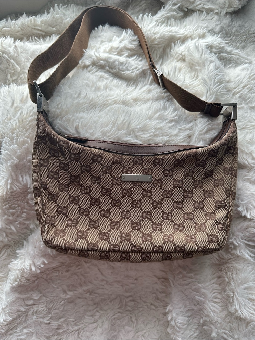 Authentic Pre Loved Gucci Beige Brown GG Canvas Shoulder Bag